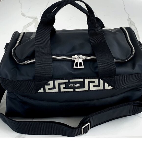 Versace Fragrances Black Duffle with Silver Tone Zipper Travel Overnight Bag New - Picture 2 of 15